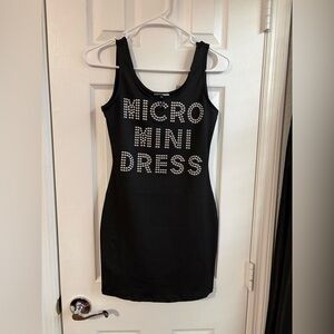 Fashion Nova Black Bodycon Mini Dress with Silver Stud Text